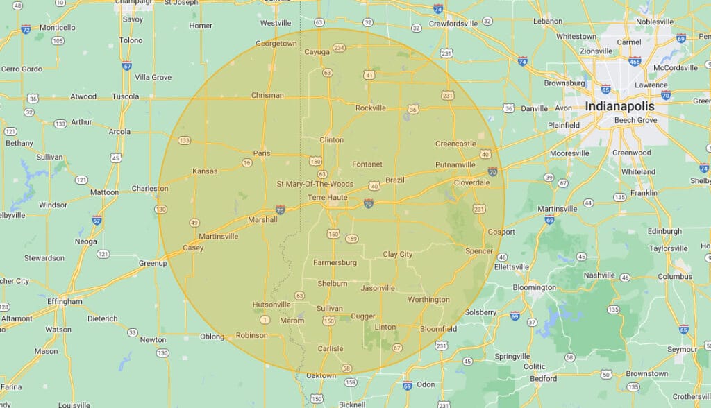 Guarantee Roofing and Fence: Terre Haute Service Area Map